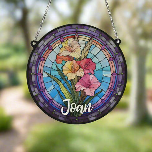 Gladiolus Personalised Stained Glass Effect Suncatcher